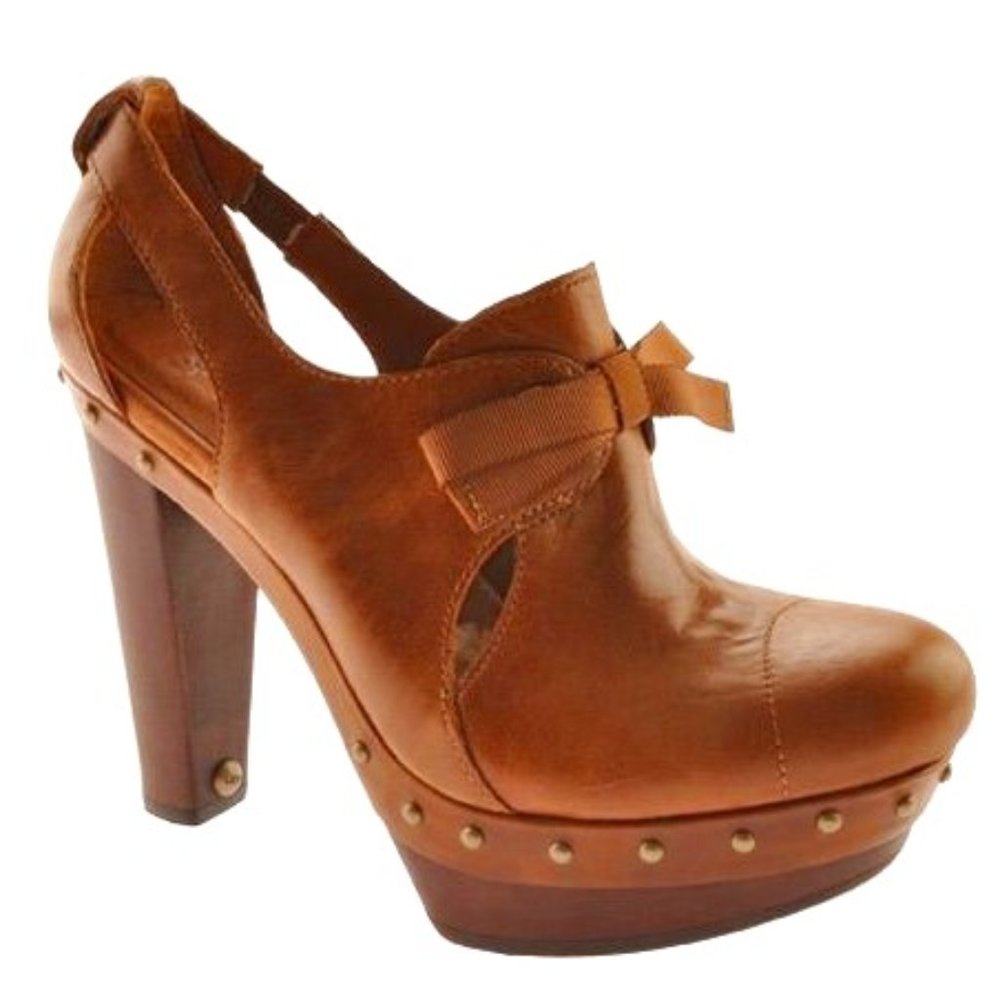 UGG Brown Tan Mules with Wooden Heels